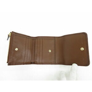 BURBERRY Check Tri fold Wallet Brown Canvas Leather